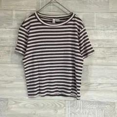 DIVIDED H&M ＊ 半袖 リブTシャツ クロップド ボーダー Lのサムネイル
