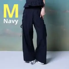 AmlyCity グリッターサイドリボンスラックス ワイドパンツ M ネイビー