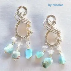 天然石のハンドメイドチャーム❺ラリマータンブル　ハーキマーダイヤモンド