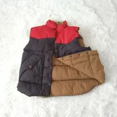 chez-voeu 肉厚スタンドカラーバイカラーダウンベストM〜L 赤・茶色