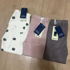 新品未使用　タグ付きベビー レギンス 3点セット リブ　猫柄 10分丈