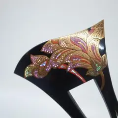 アンティーク 本鼈甲 金蒔絵 黒漆地に柏の葉と枝を金高蒔絵 美品【検/べっ甲】 アンティーク 本鼈甲 金蒔絵 黒漆地に柏の葉と枝を金高蒔絵 美品【検