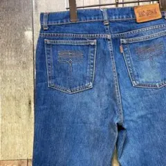《日本製》ビッグジョン 青☆デニムパンツ M 刺繍ロゴ ロゴタグ 革パッチ h