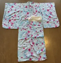 水色 桜＆リボン　浴衣 120cm 綿100%