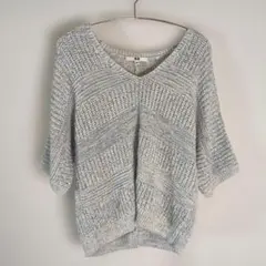 5398 UNIQLO Vネックニット 半袖 ブルーミックス