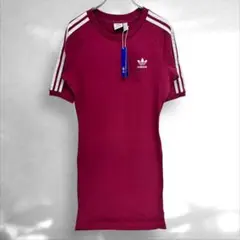 A3》アディダス　タグ付　マゼンタ ラグランTシャツ　ロング丈チュニック　赤M