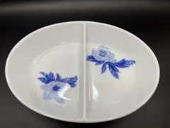 深川製磁 楕円仕切り皿 有田焼 花柄 美品 薬味皿