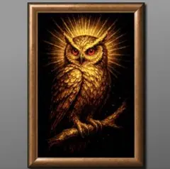 福智を灯す黄金の守護ふくろう 額縁付き 開運グラフィックアート