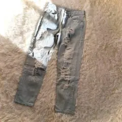 Ｈ＆Ｍ デニムパンツ(27)クラッシュジーンズ ダメージ 水色 ストレート