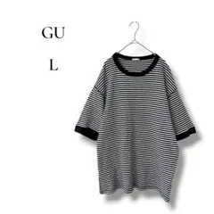 GU ジーユー　メンズ　半袖ボーダーカットソー　Tシャツ　黒　白　Lサイズ