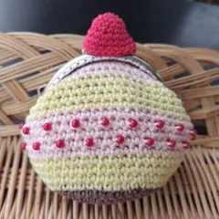 がま口 手編み ハンドメイド ケーキ風 ピンク