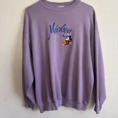 【90s】Disney ミッキー 刺繍 XL スウェット パープル【海外古着】