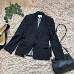 6027❃ネクスト❃テーラードジャケット【6】ブラック/内側ストライプ/ステッチ