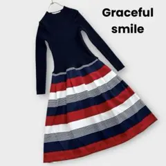 Graceful smile ニットワンピース ボーダー 配色 切替 フレア