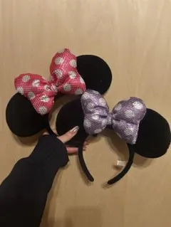 ミニーカチューシャ紫ピンクセット