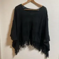 ポンチョ　フリンジ付き　透け感のサムネイル
