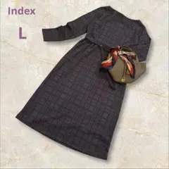 インデックス ワンピース 長袖 グレンチェック グレー L ストレッチ 美品