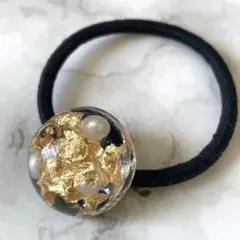 ハンドメイド　レジン　ヘアゴム　ヘアアクセサリー　ゴールド　パール