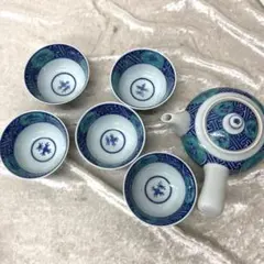 村田亀水 染付 煎茶器セット 急須 湯呑5客 在銘 茶道具 煎茶道具 茶器