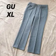 GUセンタープレスストレートパンツXL ライトブルー　メンズ　カジュアル　無地