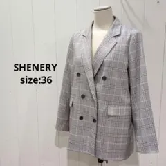 SHENERY シーナリー チェックダブルジャケット 36 ベージュ 総裏