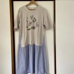 super hakka 花柄刺繍 カットソーワンピース15号