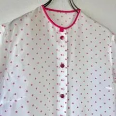 ヴィンテージ 80sドットブラウス フレンチスリーブ 水玉 ピンク レトロ L