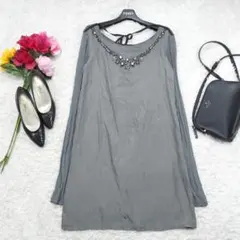 G8675*マックスアンドコー☆Aライン☆ビジュー☆ワンピース☆グレー☆S