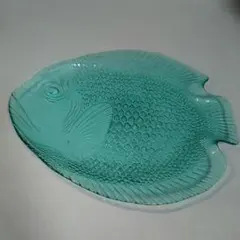 アルコロック　フランス製　魚型　大皿　ターゴイズ　ガラス製のサムネイル