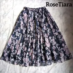 美品✨️ローズティアラ　フラワーシフォンプリーツスカート　ロング　花柄　総柄　M