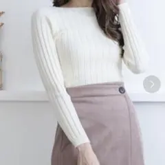 Clear スクエアネックコンパクトリブニットトップス アイボリー アイボリー