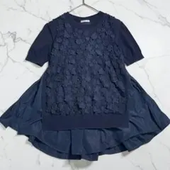 モンクレール　チュニック　立体フラワー バックプリーツ 異素材　レアのサムネイル