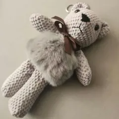 Awa-na グレー 編み物マスコット キーホルダー