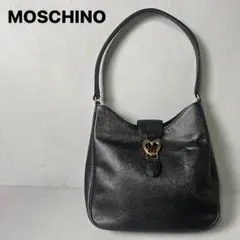 MOSCHINO ハンドバッグ　シボ革　オールレザー　ハート　ゴールド金具　黒のサムネイル