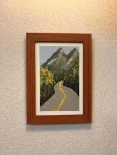オイルパステル画　『山道』　紅葉　山