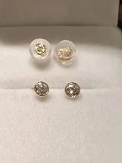 K18PG 0.217ct×2 ライトブラウンダイヤ ピアス ロックキャッチ付き 