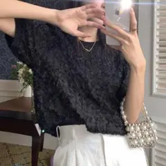 me+em select♡シースルーフリルレース裾リブトップスのサムネイル