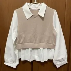 SONA SONYUNARA レイヤードリブニットブラウス ベージュ