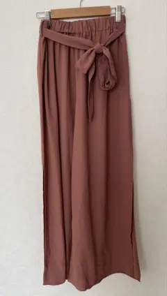 SHEINブラウン ワイドパンツ ウエストリボン付き XS