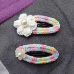 春色 カラフル お花モチーフ パッチンヘアピン