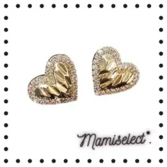 ハートピアスゴールド金キラキラストーン韓国アクセサリー上品大人可愛いデート