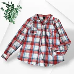 訳あり H&M エイチアンドエム チェック柄 長袖シャツ コットン 赤×青 S
