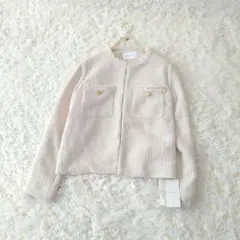 新品未使用THE SHOP TK ノーカラージャケット フリンジM金ボタン