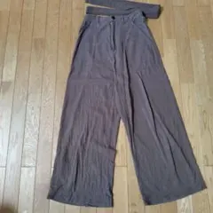 コットンリネン ハイウエスト ワイドパンツ リボンベルト付き