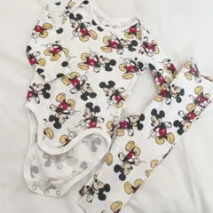 ミッキーマウス柄ロンパース・レギンスセット H＆M ディズニー 白 70 60