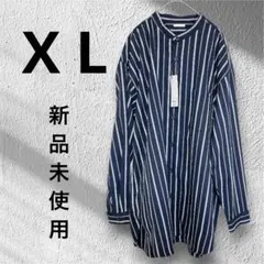 【新品・タグ付】GU ジーユー オーバーサイズバンドカラーシャツ ストライプXL