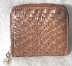 コールハーン　ブラウンレザー編み込み二つ折り財布