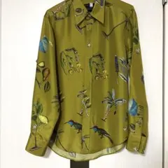 【未使用級】CABaN ボタニカル 花柄 シルク シャツ シェルボタン M 未使用級】CABaN ボタニカル 花柄 シルク シャツ シェルボタン M