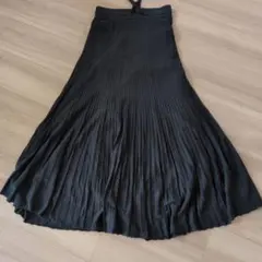 mila ouen 黒いニット地ロングスカート リボン付きゴムウエスト