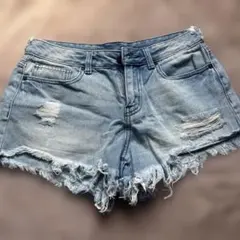 GUライトブルー ダメージデニムショートパンツ